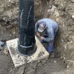 Dennis setting up base of the first pier.